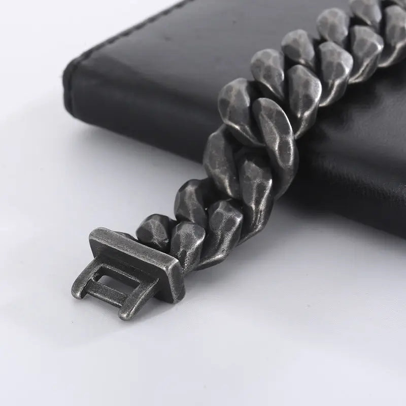 Retro Style Box Clasp Cuban Link Stainless Steel Bracelet
