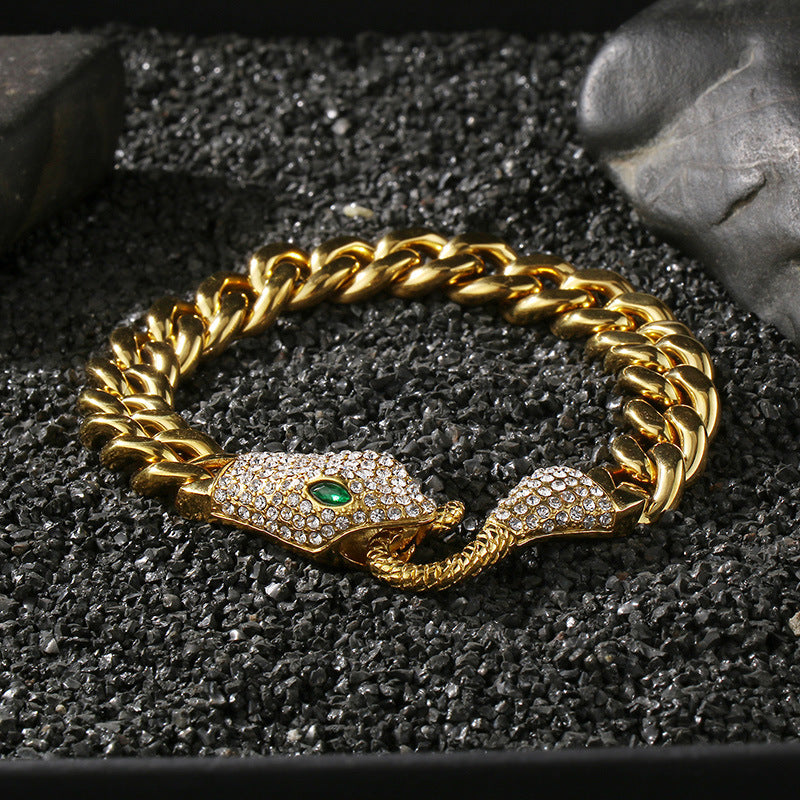 Rhinestone Snake Ouroboros Cuban Chain Bracelet