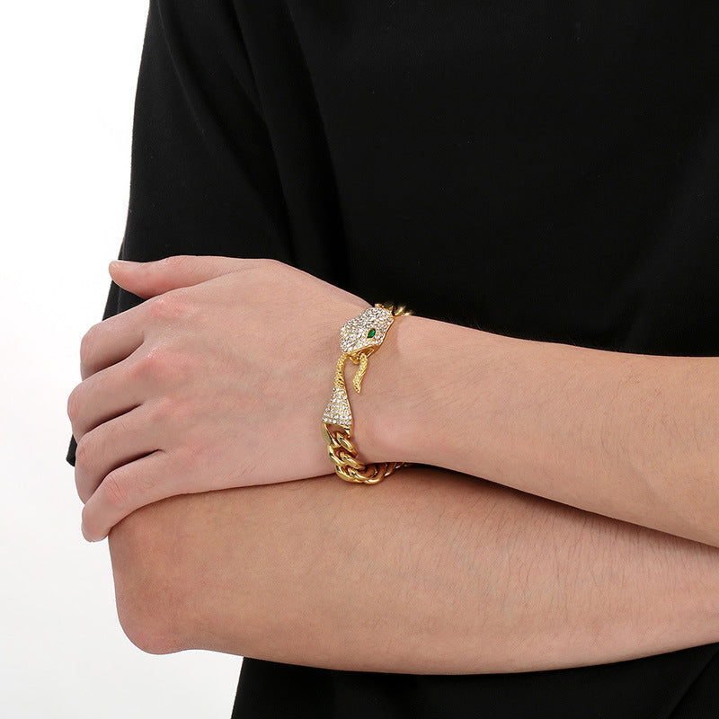 Rhinestone Snake Ouroboros Cuban Chain Bracelet