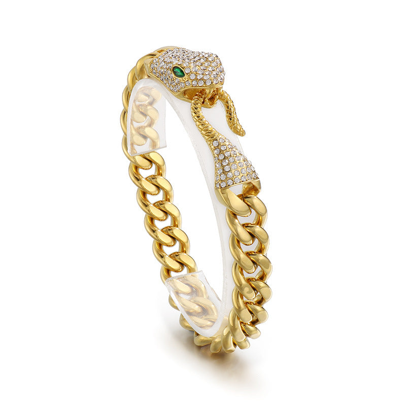 Rhinestone Snake Ouroboros Cuban Chain Bracelet
