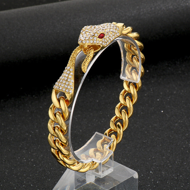Rhinestone Snake Ouroboros Cuban Chain Bracelet
