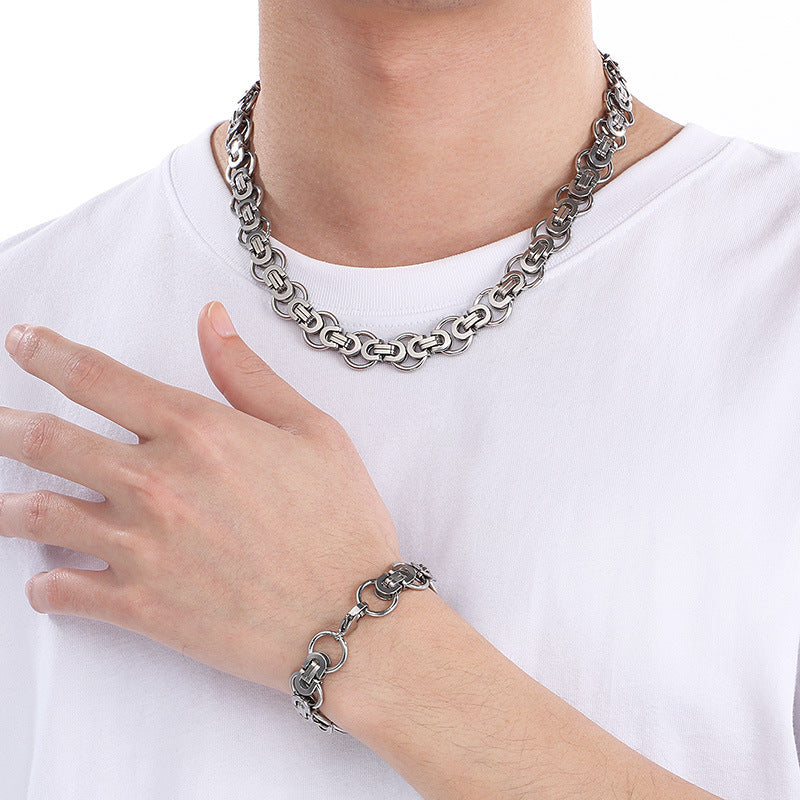 Rock Emperor Byzantine Flat Round Bracelet Necklace