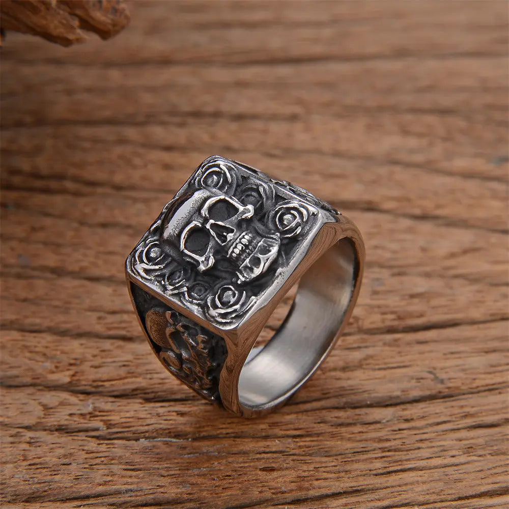 Rosette Skull Stainless Steel Ring