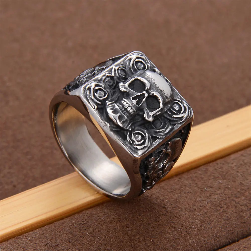 Rosette Skull Stainless Steel Ring