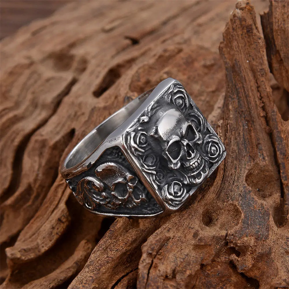 Rosette Skull Stainless Steel Ring