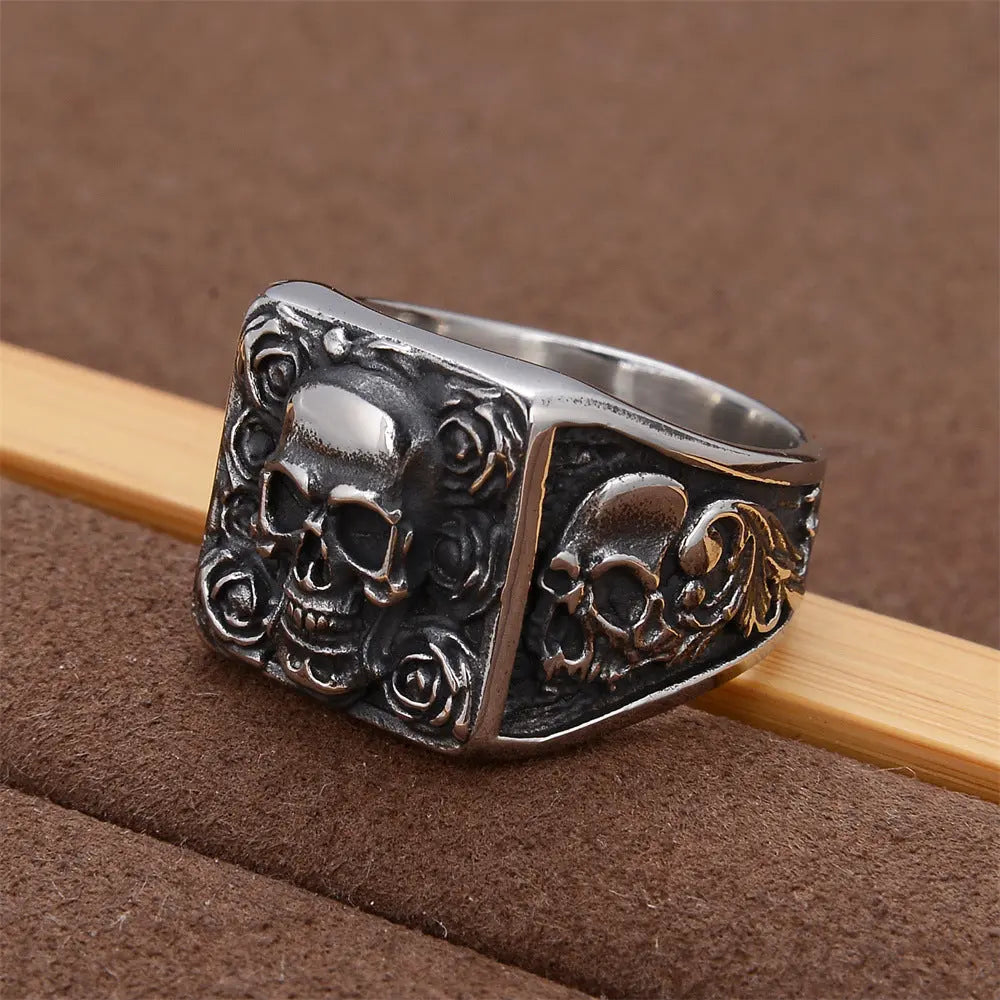 Rosette Skull Stainless Steel Ring