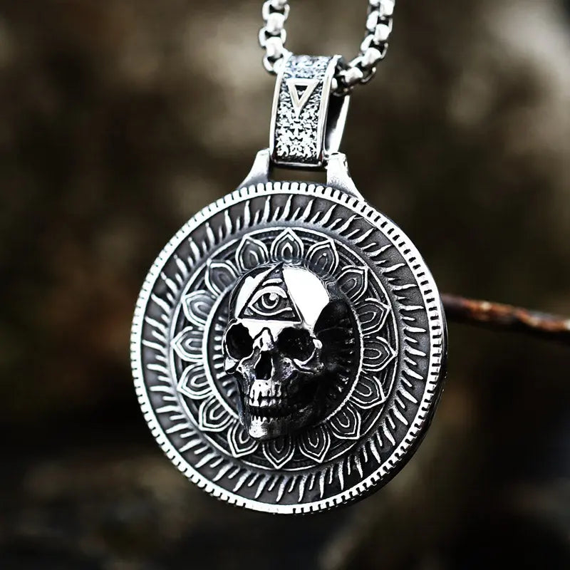 Round 3D Skull Stainless Steel Pendant