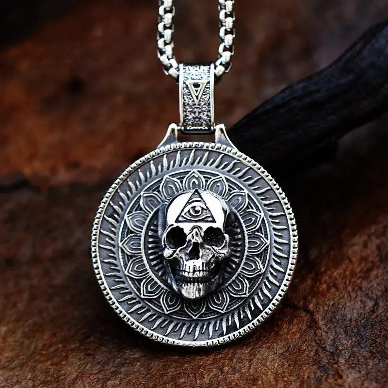 Round 3D Skull Stainless Steel Pendant
