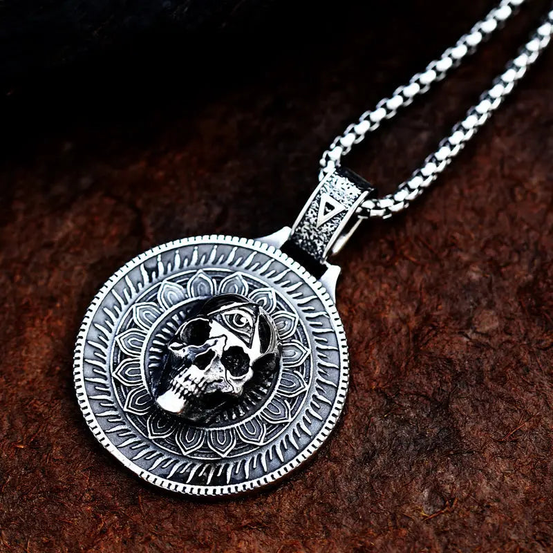 Round 3D Skull Stainless Steel Pendant