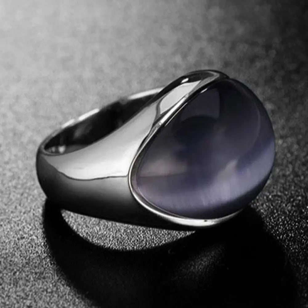 Round Aurora Opal Stainless Steel Ring