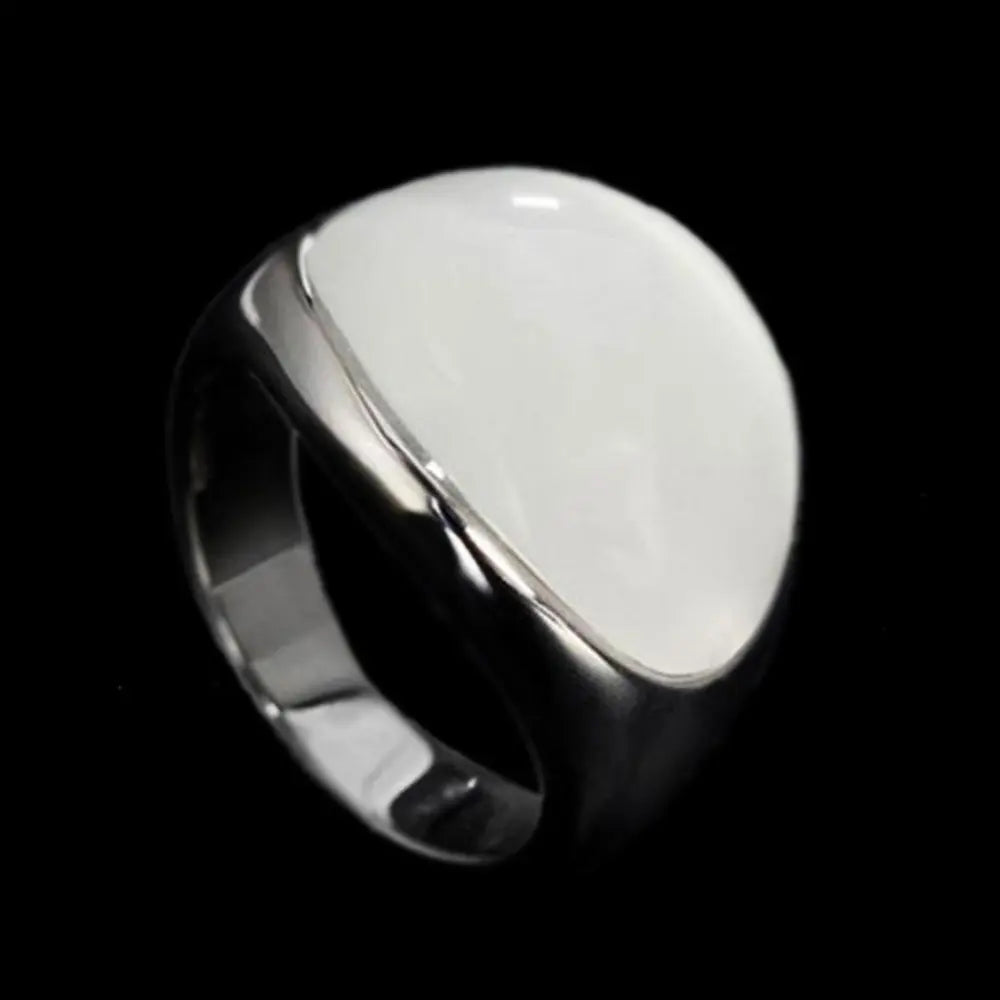 Round Aurora Opal Stainless Steel Ring