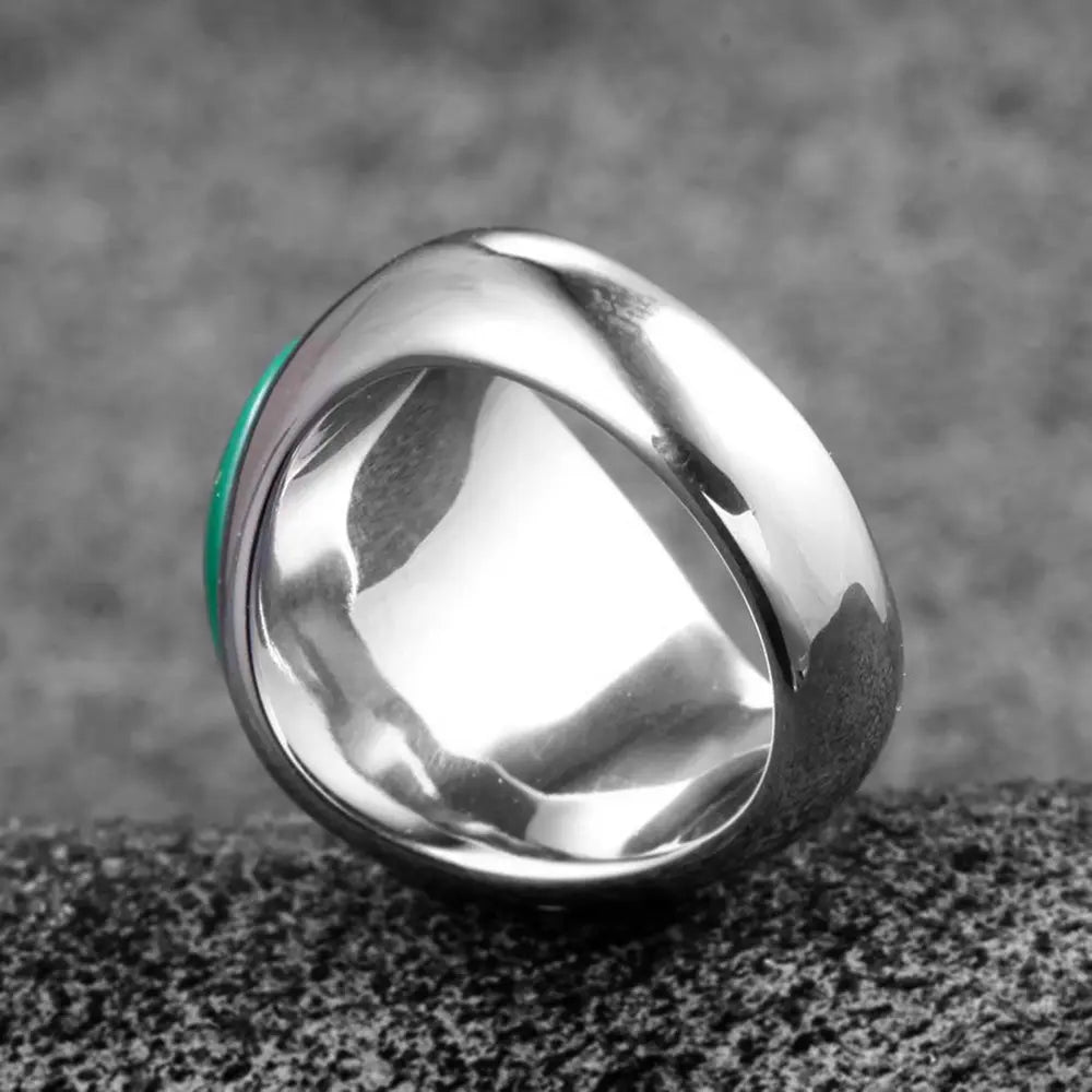 Round Aurora Opal Stainless Steel Ring