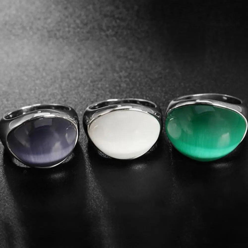 Round Aurora Opal Stainless Steel Ring