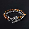 Round Stone Bead Skull Head Chain Stainless Steel Bracelet