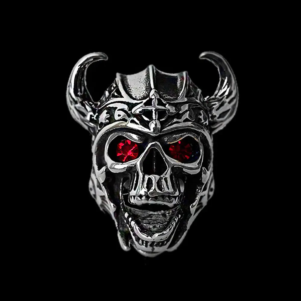Ruby Eyes Viking Warrior Stainless Steel Ring