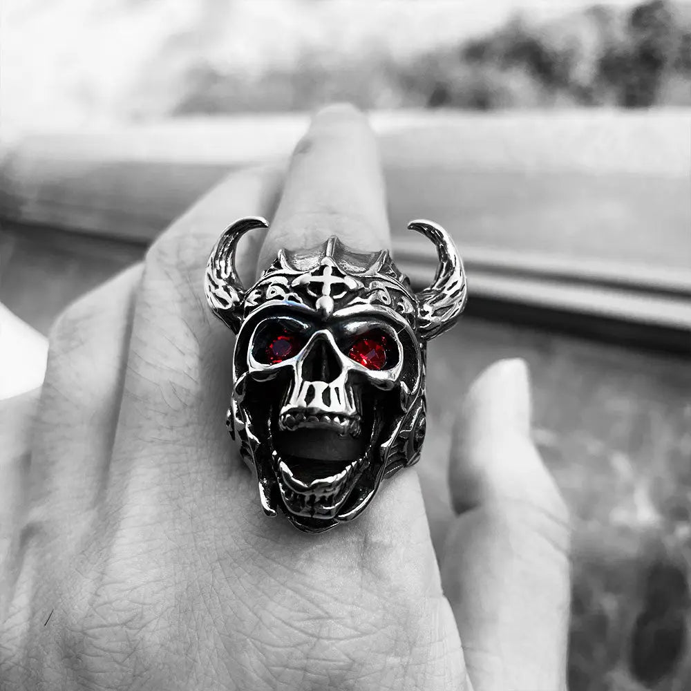 Ruby Eyes Viking Warrior Stainless Steel Ring