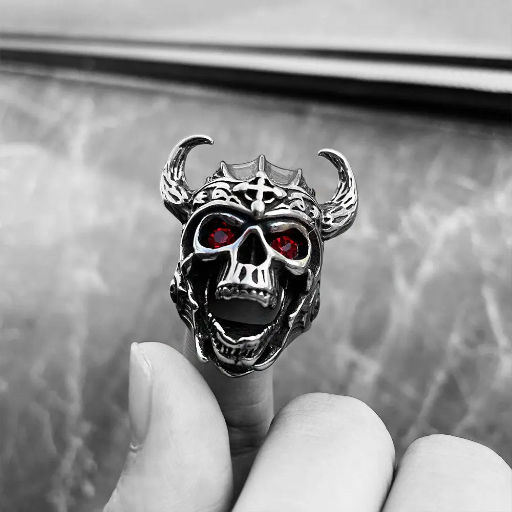 Ruby Eyes Viking Warrior Stainless Steel Ring