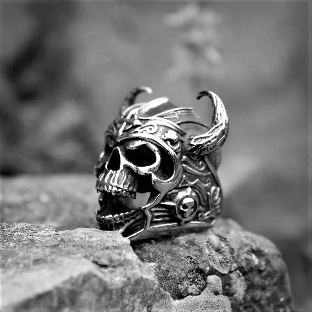 Ruby Eyes Viking Warrior Stainless Steel Ring