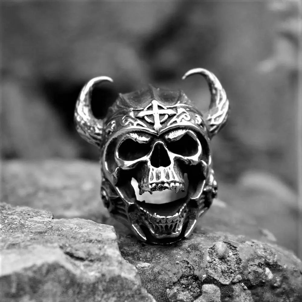 Ruby Eyes Viking Warrior Stainless Steel Ring