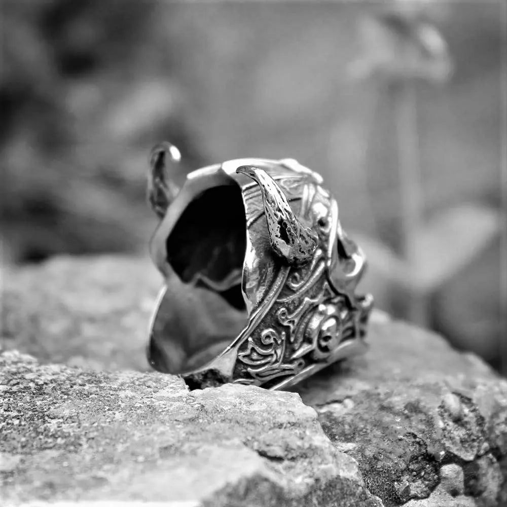 Ruby Eyes Viking Warrior Stainless Steel Ring