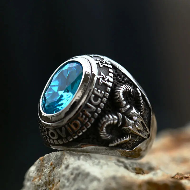 Ruby-Sapphire Triangle Eye Stainless Steel Ring