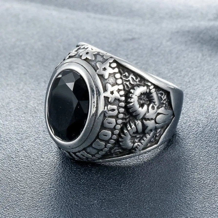 Ruby-Sapphire Triangle Eye Stainless Steel Ring