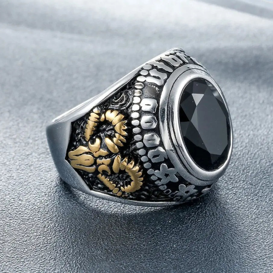Ruby-Sapphire Triangle Eye Stainless Steel Ring