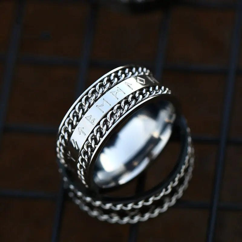 Runes Engraved Chain Stainless Steel Ring Band