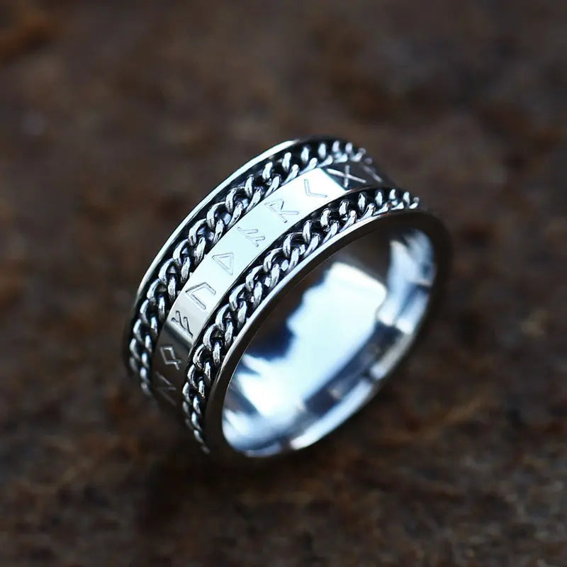 Runes Engraved Chain Stainless Steel Ring Band