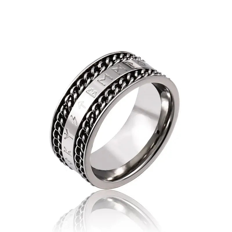 Runes Engraved Chain Stainless Steel Ring Band
