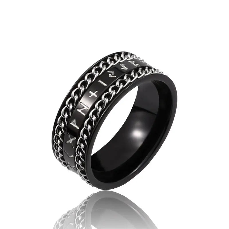 Runes Engraved Chain Stainless Steel Ring Band