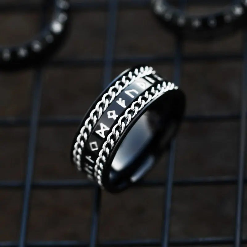 Runes Engraved Chain Stainless Steel Ring Band