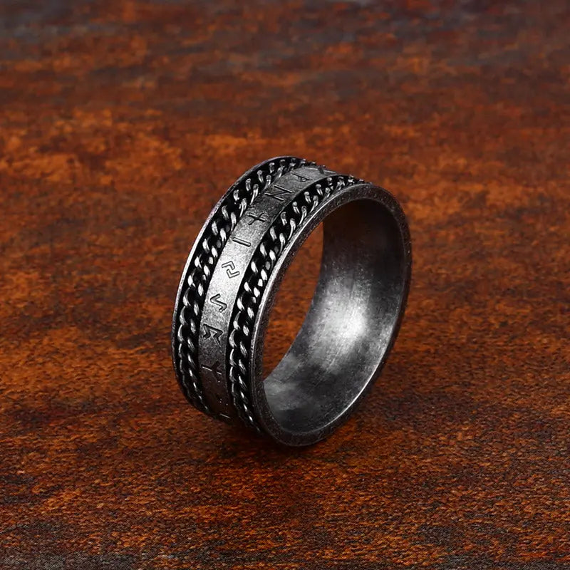 Runes Engraved Chain Stainless Steel Ring Band