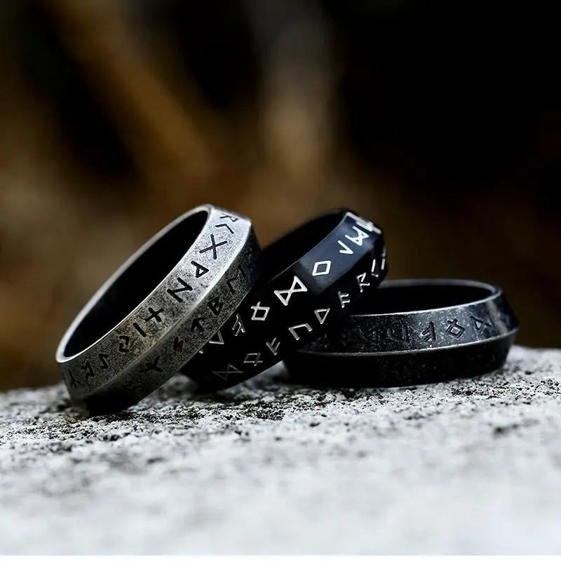 Runes Engraved Rhombus Style Ring Band
