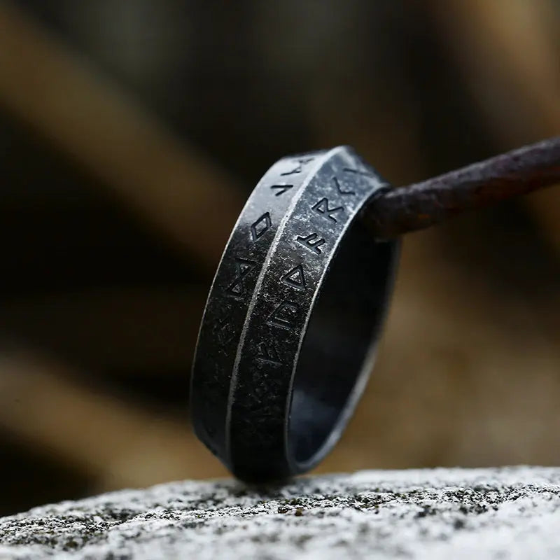 Runes Engraved Rhombus Style Ring Band
