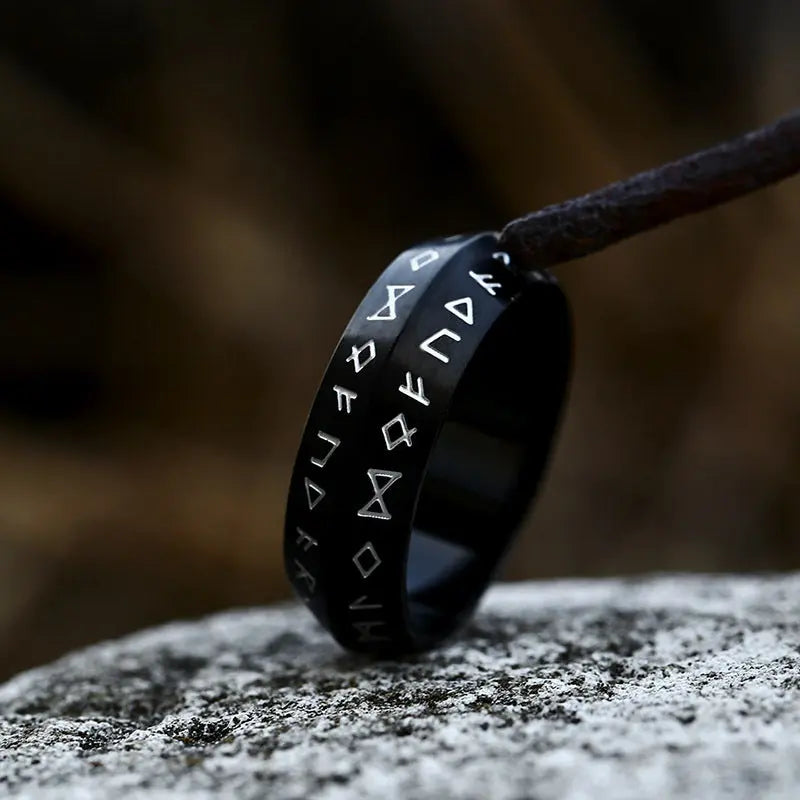 Runes Engraved Rhombus Style Ring Band