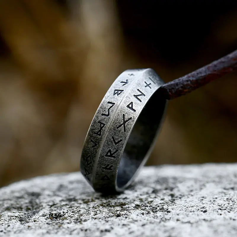 Runes Engraved Rhombus Style Ring Band