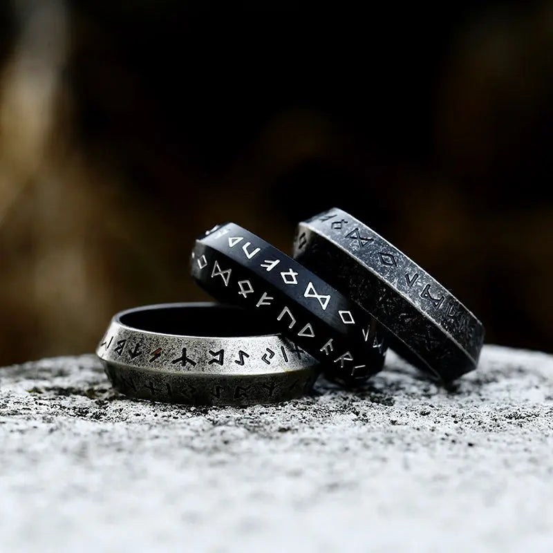 Runes Engraved Rhombus Style Ring Band