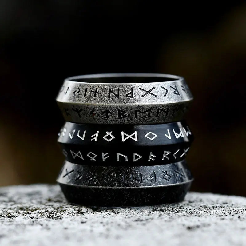 Runes Engraved Rhombus Style Ring Band
