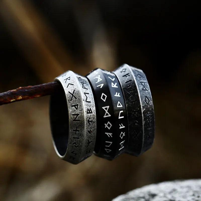 Runes Engraved Rhombus Style Ring Band