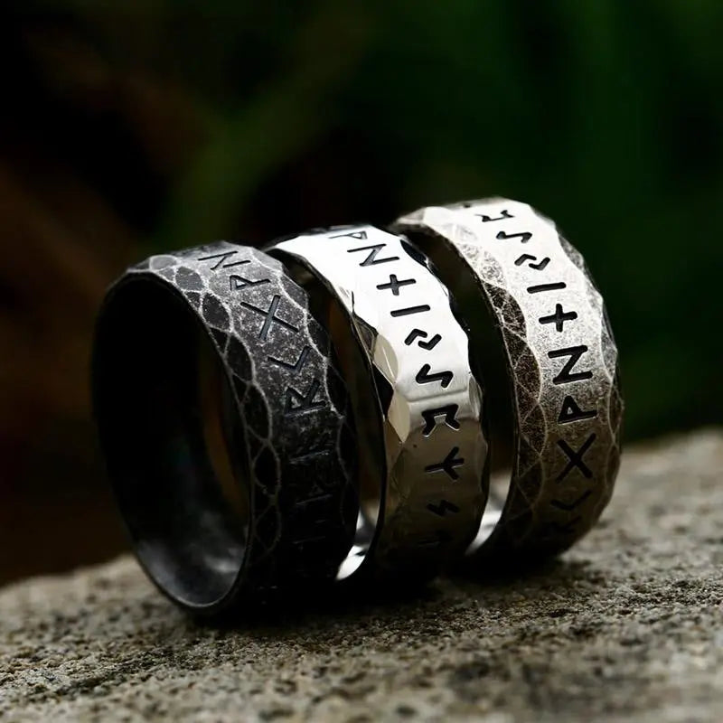 Runes Engraved Stainless Steel Ring Band