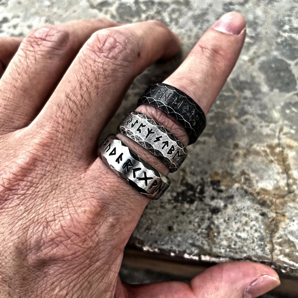 Runes Engraved Stainless Steel Ring Band