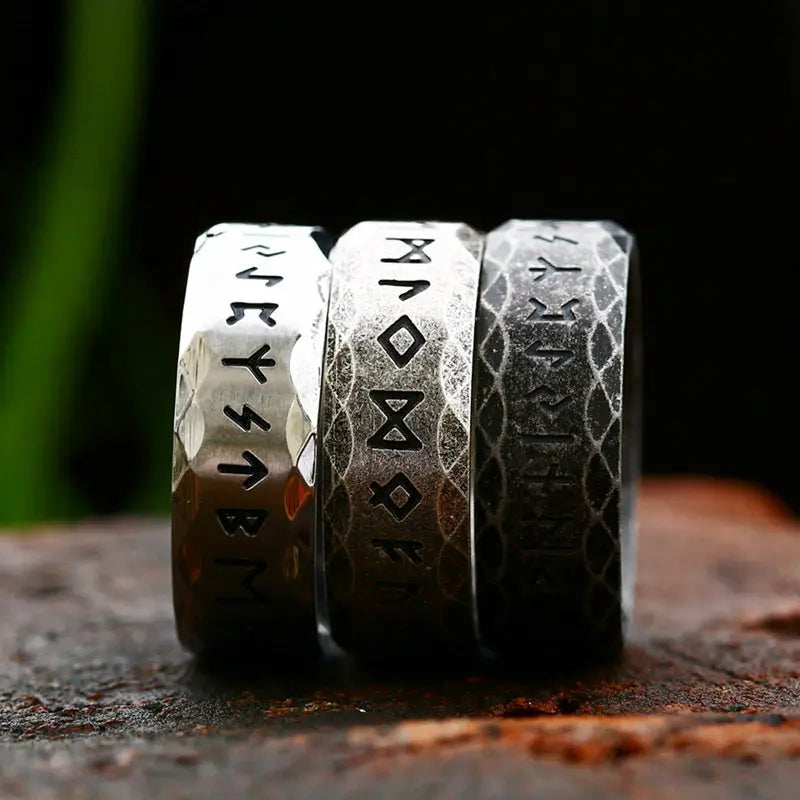 Runes Engraved Stainless Steel Ring Band