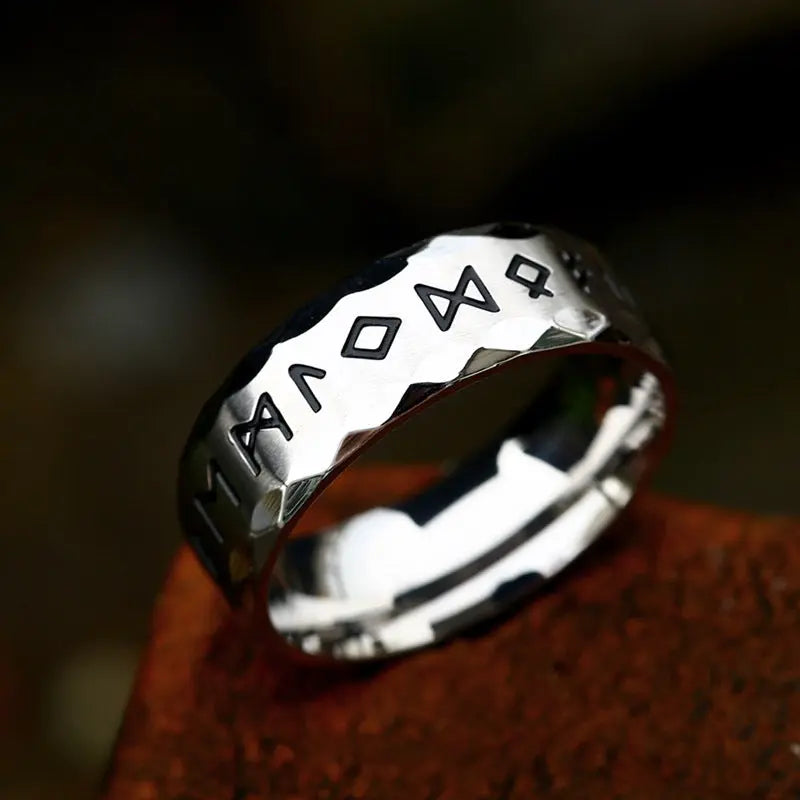 Runes Engraved Stainless Steel Ring Band