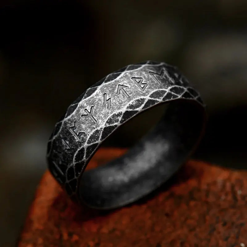Runes Engraved Stainless Steel Ring Band