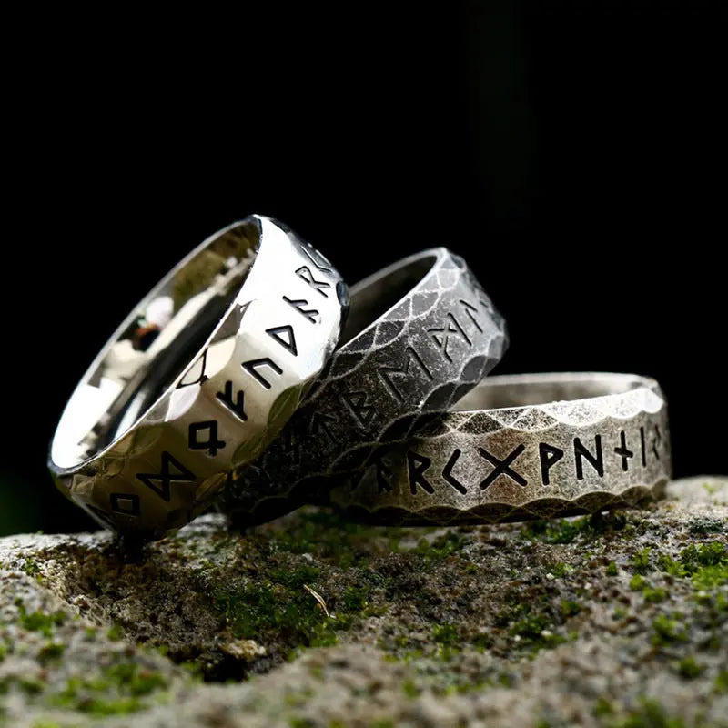 Runes Engraved Stainless Steel Ring Band