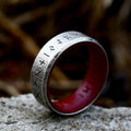 Runes Engraved With Rosewood Stainless Steel Ring