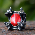 Four Cobra Head Red Stone Stainless Steel Ring