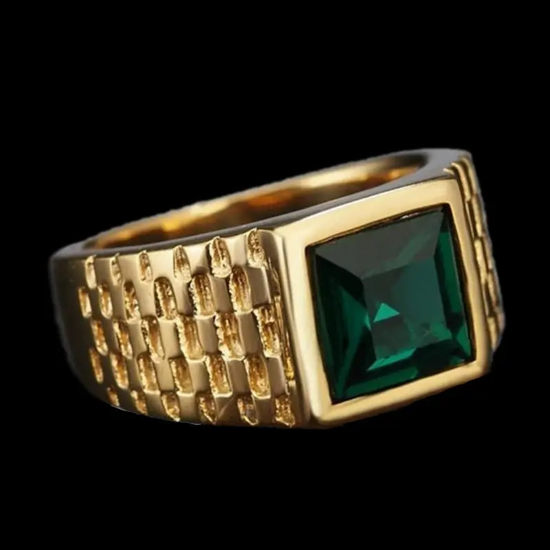 Sapphire-Emerald Brick Style Ring