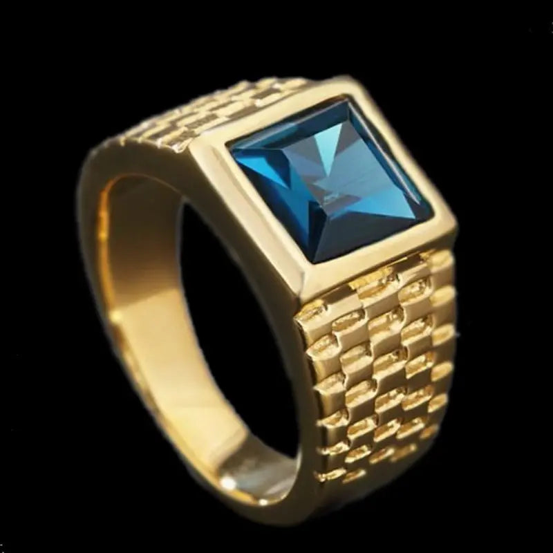 Sapphire-Emerald Brick Style Ring
